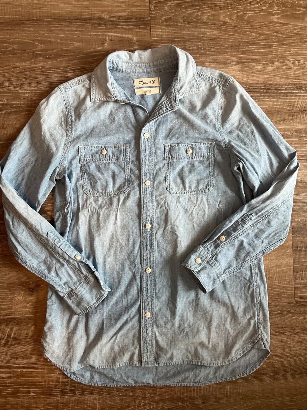 Madewell Classic Women's Small Light Blue Chambray Button Down Shirt 100% Cotton